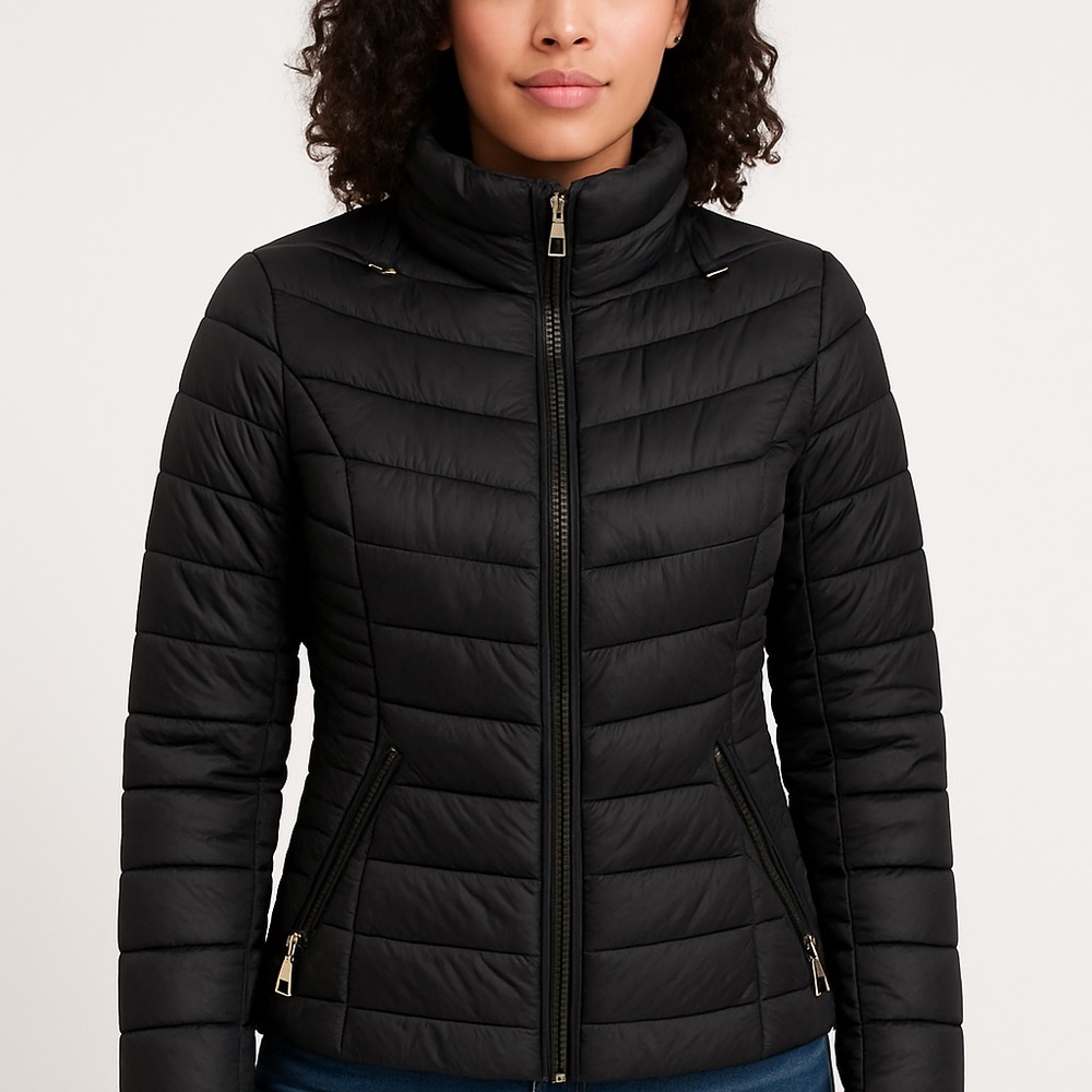 Calvin Klein Black Puffer Jacket with Chevron Quilting